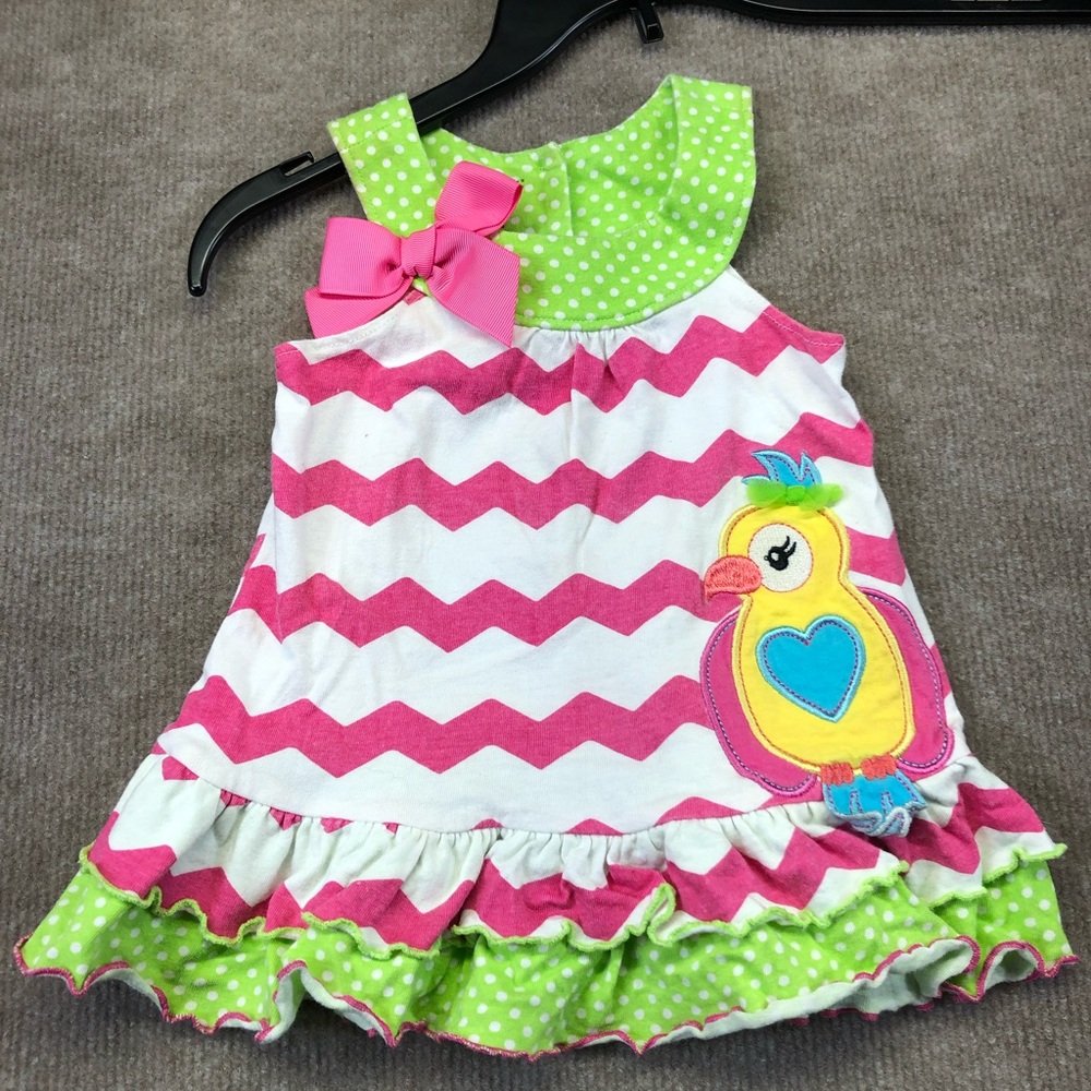 Nannette dress Size 2T.  White with pink stripes and green and white polka dots